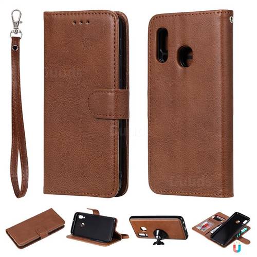 Retro Greek Detachable Magnetic PU Leather Wallet Phone Case for Samsung Galaxy A20e - Brown