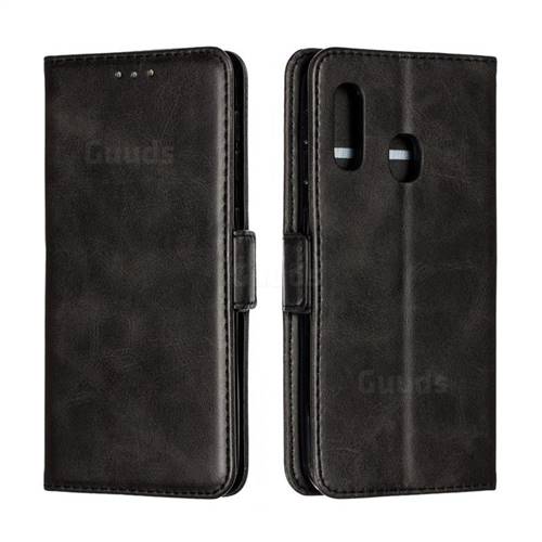 Retro Classic Calf Pattern Leather Wallet Phone Case for Samsung Galaxy A20e - Black