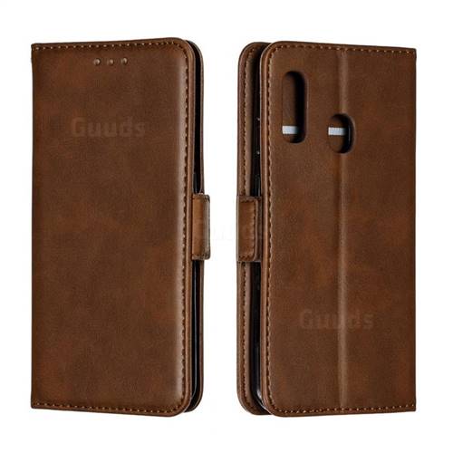 Retro Classic Calf Pattern Leather Wallet Phone Case for Samsung Galaxy A20e - Brown