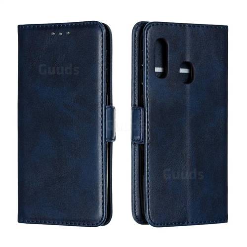 Retro Classic Calf Pattern Leather Wallet Phone Case for Samsung Galaxy A20e - Blue