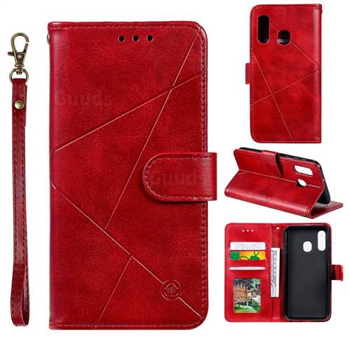 Embossing Geometric Leather Wallet Case for Samsung Galaxy A20e - Red
