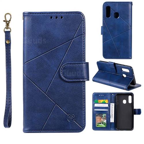 Embossing Geometric Leather Wallet Case for Samsung Galaxy A20e - Blue