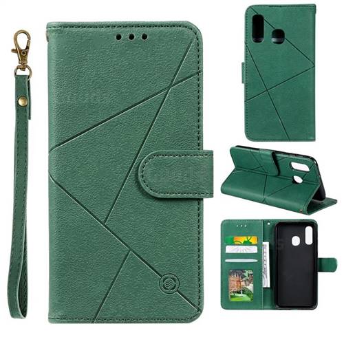 Embossing Geometric Leather Wallet Case for Samsung Galaxy A20e - Green