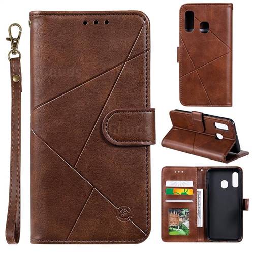 Embossing Geometric Leather Wallet Case for Samsung Galaxy A20e - Brown