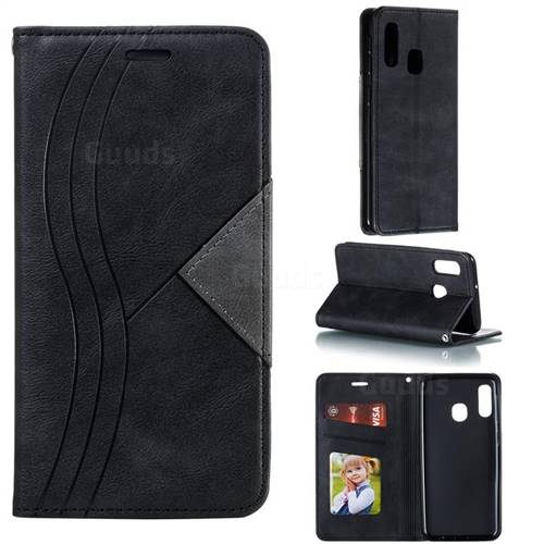 Retro S Streak Magnetic Leather Wallet Phone Case for Samsung Galaxy A20e - Black