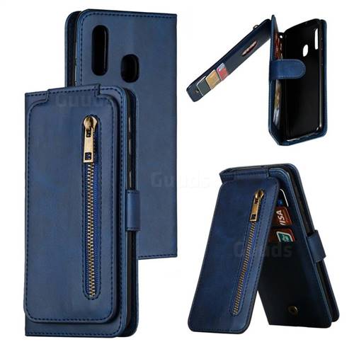 Multifunction 9 Cards Leather Zipper Wallet Phone Case for Samsung Galaxy A20e - Blue
