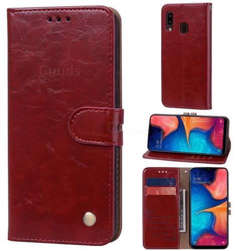 Luxury Retro Oil Wax PU Leather Wallet Phone Case for Samsung Galaxy A20e - Brown Red
