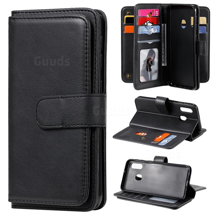 Multi-function Ten Card Slots and Photo Frame PU Leather Wallet Phone Case Cover for Samsung Galaxy A20e - Black