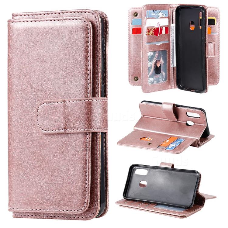 Multi-function Ten Card Slots and Photo Frame PU Leather Wallet Phone Case Cover for Samsung Galaxy A20e - Rose Gold