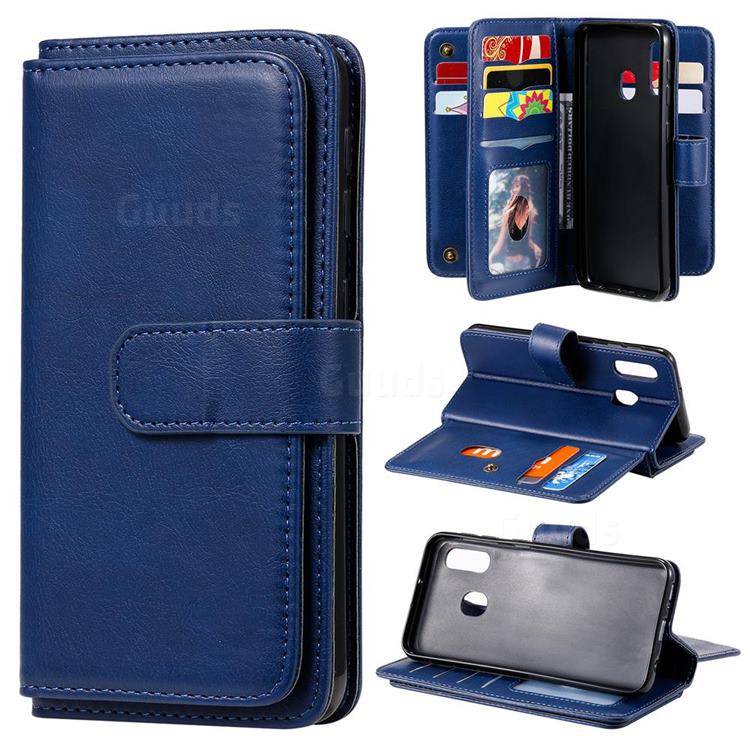 Multi-function Ten Card Slots and Photo Frame PU Leather Wallet Phone Case Cover for Samsung Galaxy A20e - Dark Blue