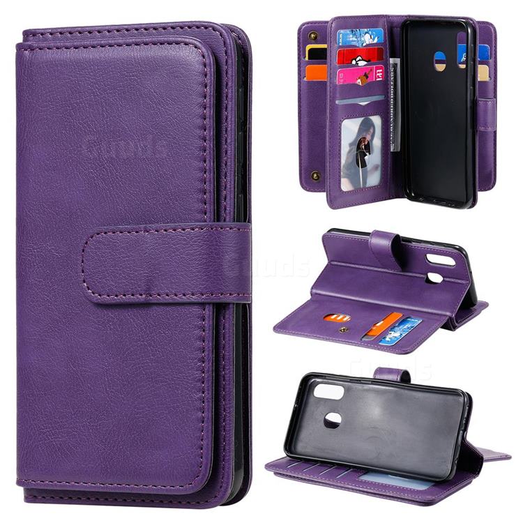 Multi-function Ten Card Slots and Photo Frame PU Leather Wallet Phone Case Cover for Samsung Galaxy A20e - Violet