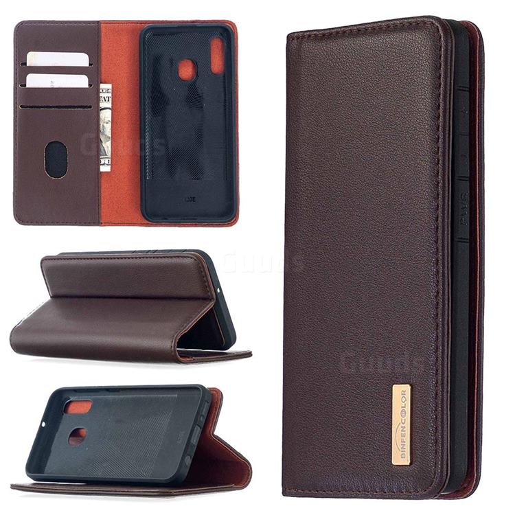 Binfen Color BF06 Luxury Classic Genuine Leather Detachable Magnet Holster Cover for Samsung Galaxy A20e - Dark Brown