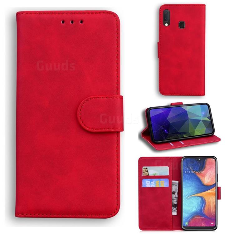 Retro Classic Skin Feel Leather Wallet Phone Case for Samsung Galaxy A20e - Red