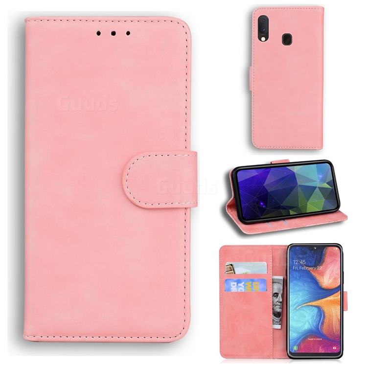 Retro Classic Skin Feel Leather Wallet Phone Case for Samsung Galaxy A20e - Pink