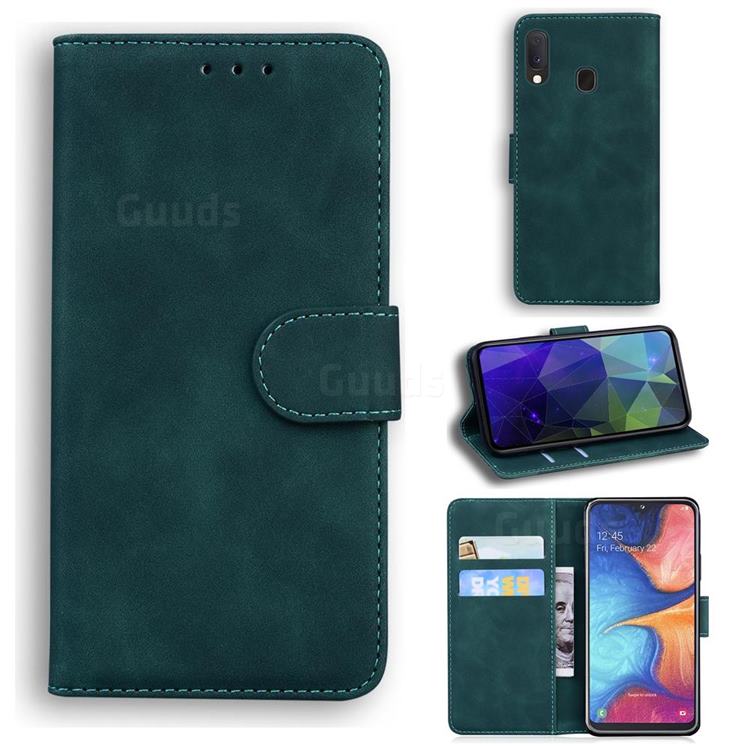 Retro Classic Skin Feel Leather Wallet Phone Case for Samsung Galaxy A20e - Green