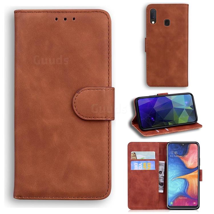 Retro Classic Skin Feel Leather Wallet Phone Case for Samsung Galaxy A20e - Brown