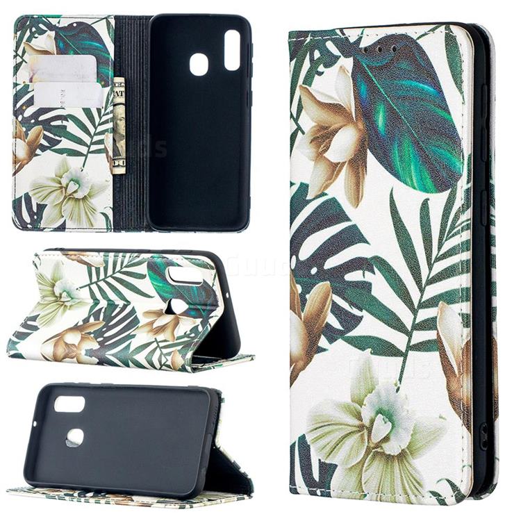 Flower Leaf Slim Magnetic Attraction Wallet Flip Cover for Samsung Galaxy A20e