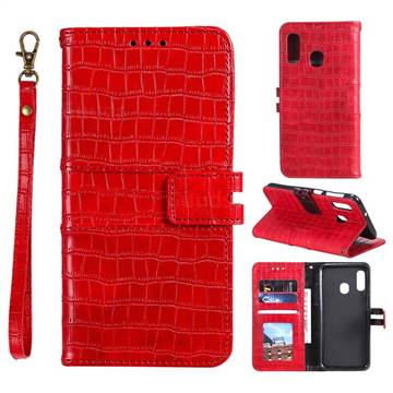 Luxury Crocodile Magnetic Leather Wallet Phone Case for Samsung Galaxy A20e - Red