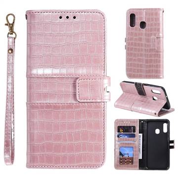 Luxury Crocodile Magnetic Leather Wallet Phone Case for Samsung Galaxy A20e - Rose Gold