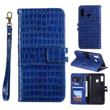 Luxury Crocodile Magnetic Leather Wallet Phone Case for Samsung Galaxy A20e - Blue