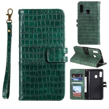 Luxury Crocodile Magnetic Leather Wallet Phone Case for Samsung Galaxy A20e - Green