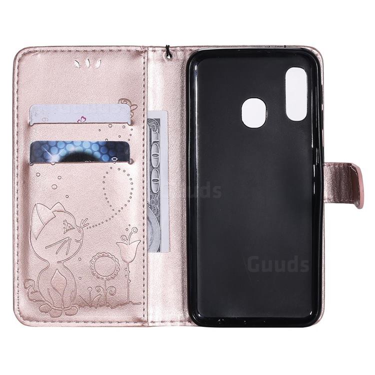 Embossing Bee And Cat Leather Wallet Case For Samsung Galaxy A20e Rose Gold Galaxy A20e 