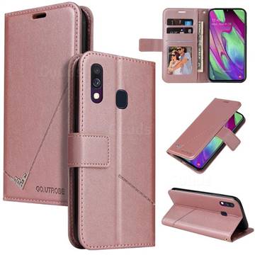 GQ.UTROBE Right Angle Silver Pendant Leather Wallet Phone Case for Samsung Galaxy A20e - Rose Gold