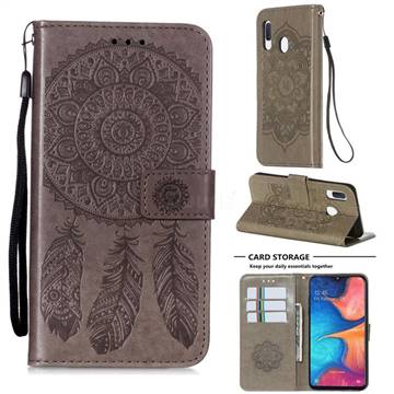 Embossing Dream Catcher Mandala Flower Leather Wallet Case for Samsung Galaxy A20e - Gray