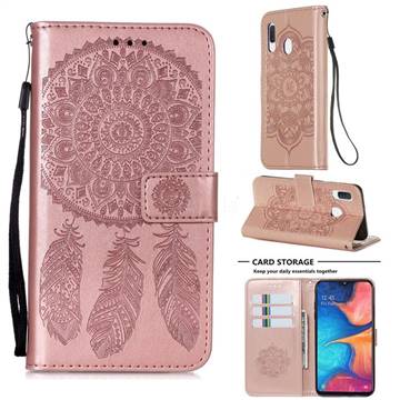 Embossing Dream Catcher Mandala Flower Leather Wallet Case for Samsung Galaxy A20e - Rose Gold