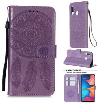 Embossing Dream Catcher Mandala Flower Leather Wallet Case for Samsung Galaxy A20e - Purple