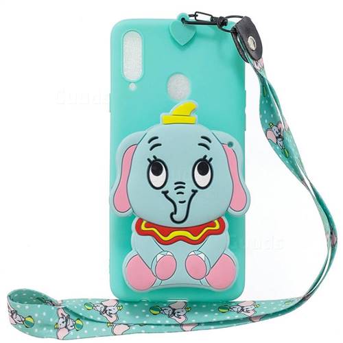 Blue Elephant Neck Lanyard Zipper Wallet Silicone Case for Samsung Galaxy A20s