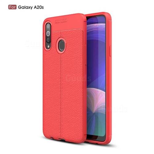 Luxury Auto Focus Litchi Texture Silicone TPU Back Cover for Samsung Galaxy A20s - Red