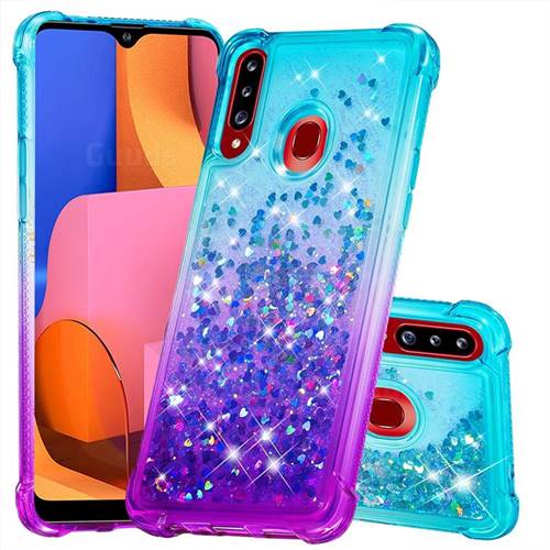 Rainbow Gradient Liquid Glitter Quicksand Sequins Phone Case for Samsung Galaxy A20s - Blue Purple