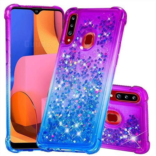 Rainbow Gradient Liquid Glitter Quicksand Sequins Phone Case for Samsung Galaxy A20s - Purple Blue