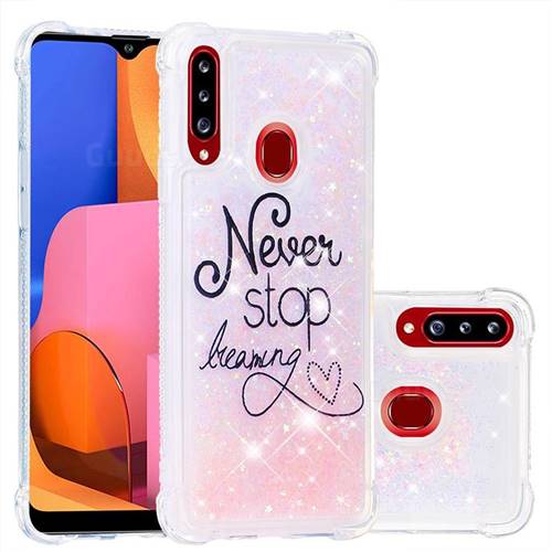 Never Stop Dreaming Dynamic Liquid Glitter Sand Quicksand Star TPU Case for Samsung Galaxy A20s