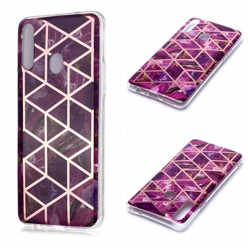 Purple Rhombus Galvanized Rose Gold Marble Phone Back Cover for Samsung Galaxy A20s