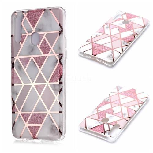 Pink Rhombus Galvanized Rose Gold Marble Phone Back Cover for Samsung Galaxy A20s