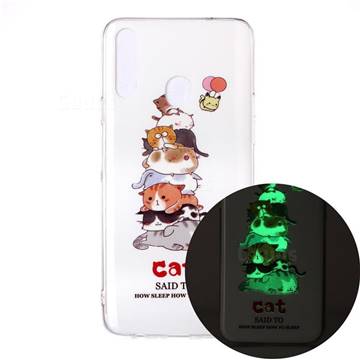 Cute Cat Noctilucent Soft TPU Back Cover for Samsung Galaxy A20s