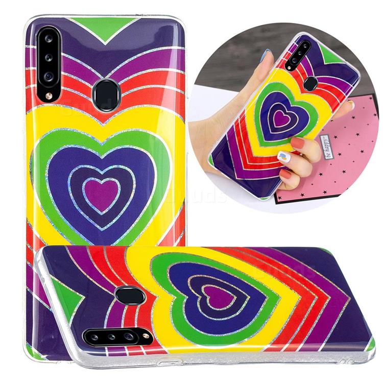 Rainbow Heart Painted Galvanized Electroplating Soft Phone Case Cover for Samsung Galaxy A20s