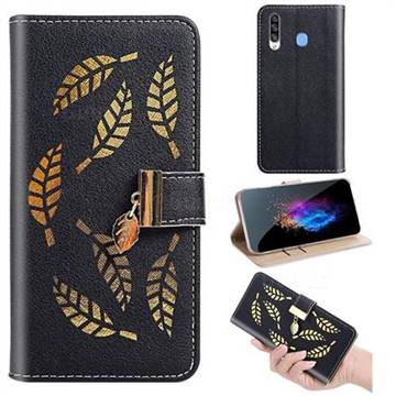 Hollow Leaves Phone Wallet Case for Samsung Galaxy A20s - Black