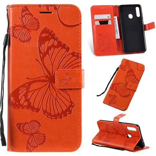 Embossing 3D Butterfly Leather Wallet Case for Samsung Galaxy A20s - Orange