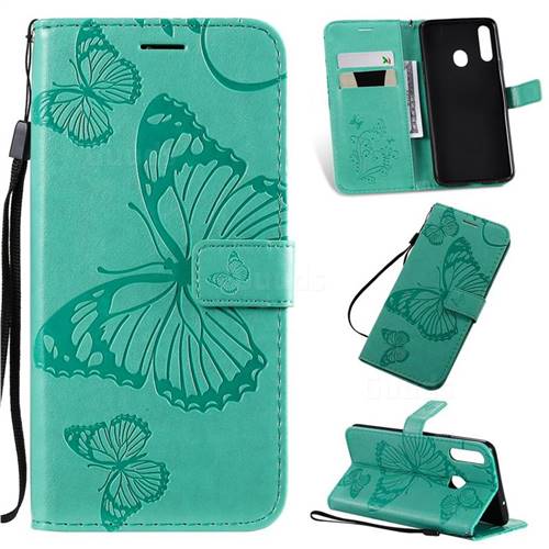 Embossing 3D Butterfly Leather Wallet Case for Samsung Galaxy A20s - Green