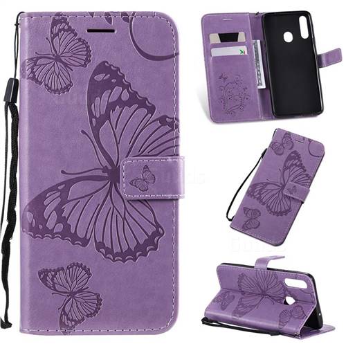 Embossing 3D Butterfly Leather Wallet Case for Samsung Galaxy A20s - Purple