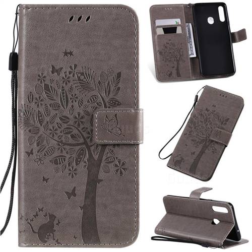 Embossing Butterfly Tree Leather Wallet Case for Samsung Galaxy A20s - Grey