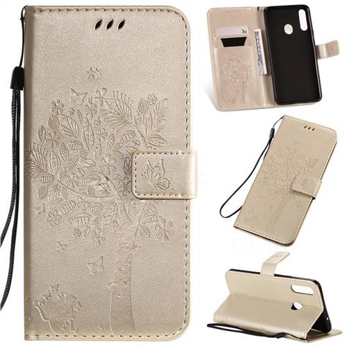 Embossing Butterfly Tree Leather Wallet Case for Samsung Galaxy A20s - Champagne