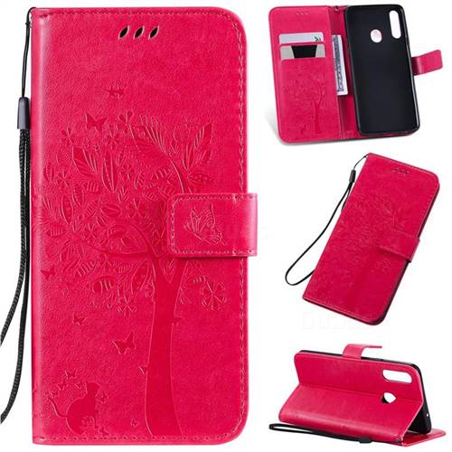 Embossing Butterfly Tree Leather Wallet Case for Samsung Galaxy A20s - Rose