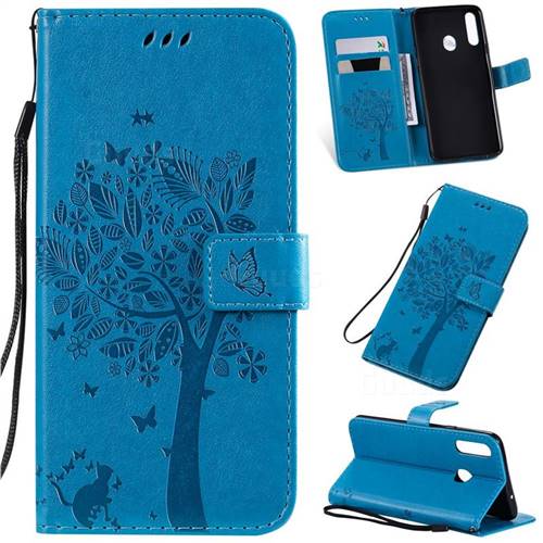 Embossing Butterfly Tree Leather Wallet Case for Samsung Galaxy A20s - Blue