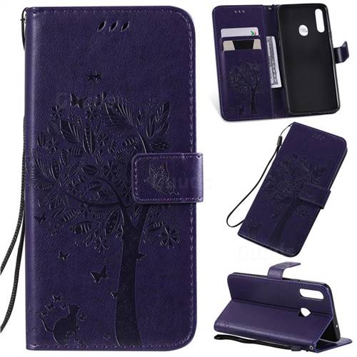 Embossing Butterfly Tree Leather Wallet Case for Samsung Galaxy A20s - Purple
