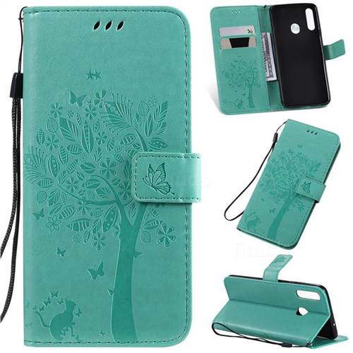 Embossing Butterfly Tree Leather Wallet Case for Samsung Galaxy A20s - Cyan