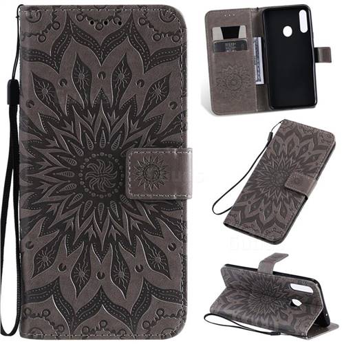 Embossing Sunflower Leather Wallet Case for Samsung Galaxy A20s - Gray